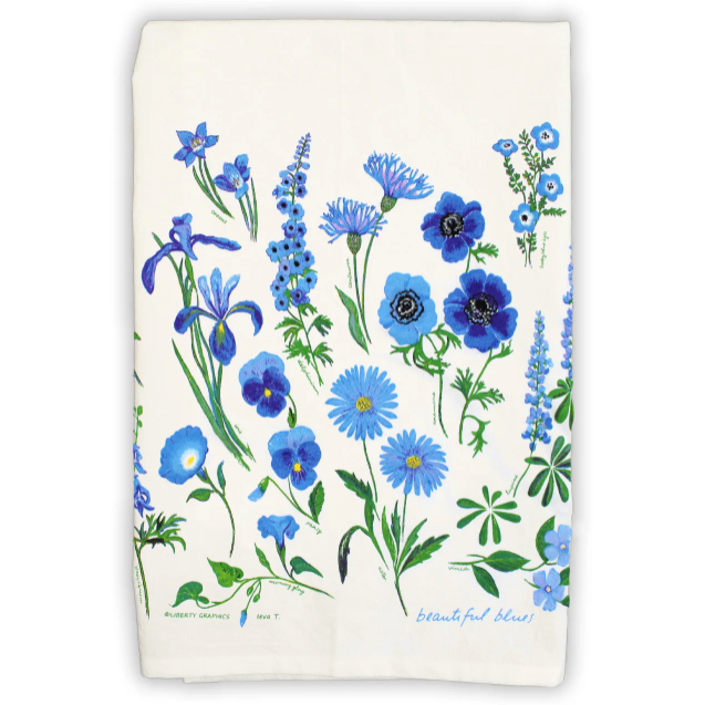 Beautiful Blues White Tea Towel · Liberty Graphics