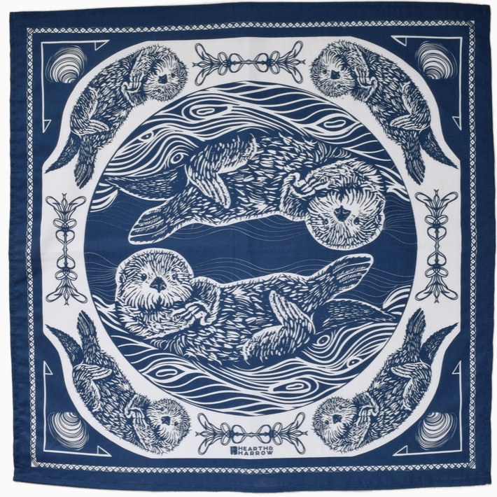 Otter Bandana - 100% Cotton - Blue & White · By Hearth and Harrow